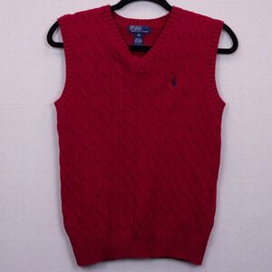 Boys Vintage Polo Ralph Lauren red cable knit sweater vest-M